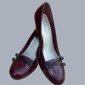 Kim Rogers deep red wine 2” heels with Black Buckle Detail